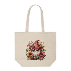 Floral Spring Garden Gnome Custom Canvas Tote Bag